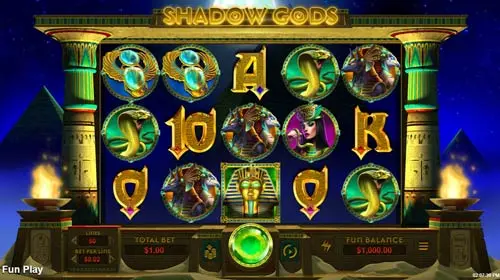 Shadow Gods slot game screenshot showing the Egyptian-themed reels