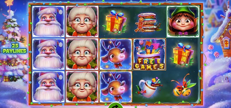 big santa slot field, different icons showing, rudolph, mrs. santa, santa claus