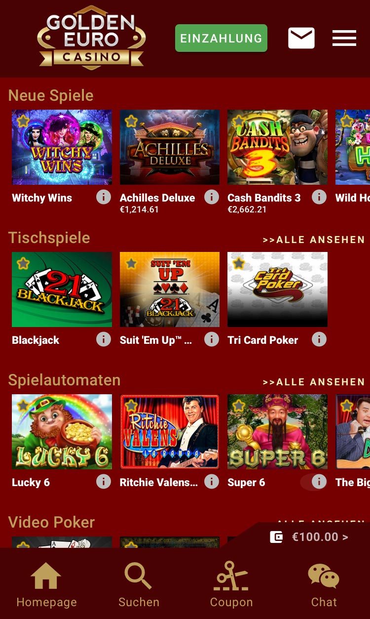 Ansicht des mobilen Casinos